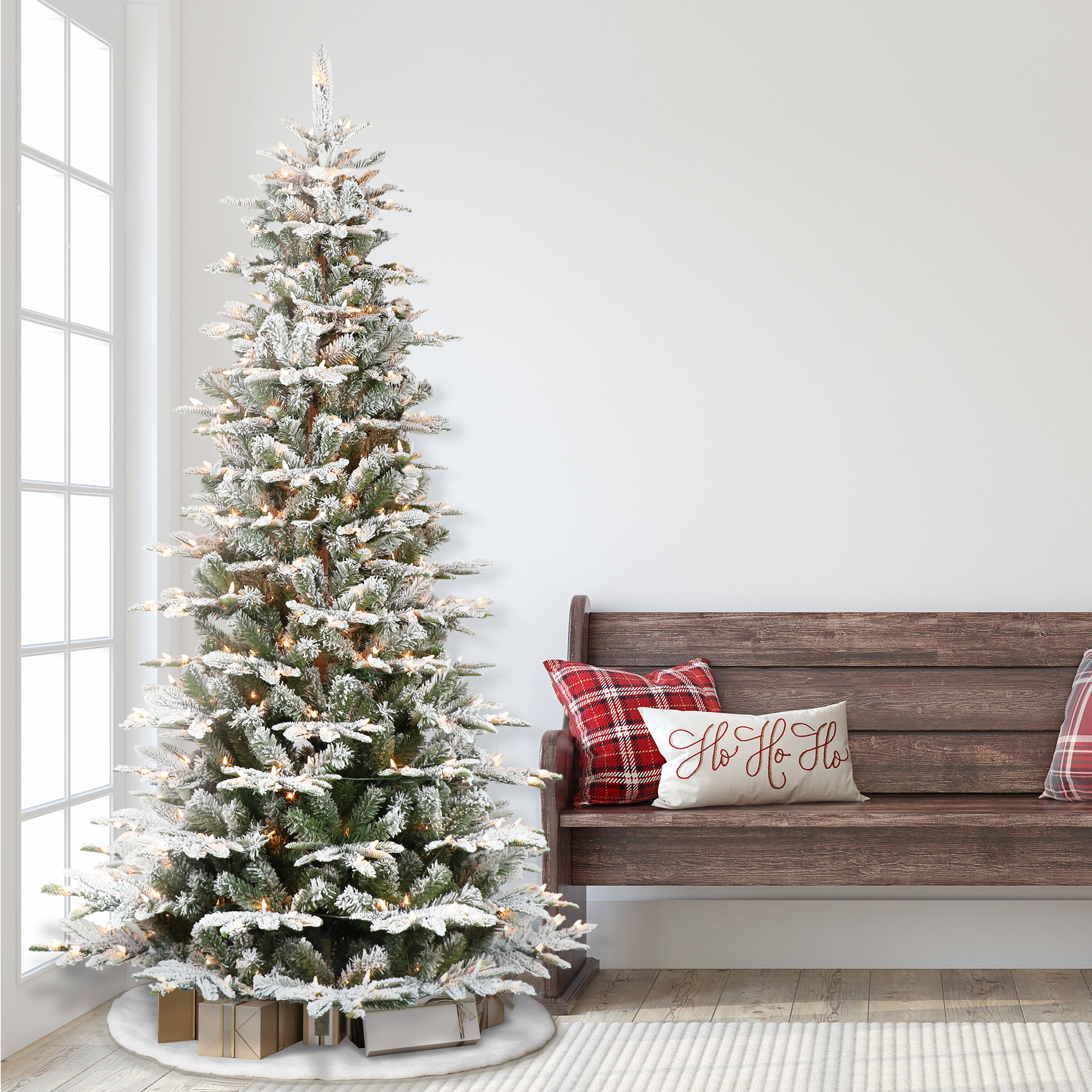 7.5ft Pre-Lit Slim Flocked Aspen Fir Christmas Tree
